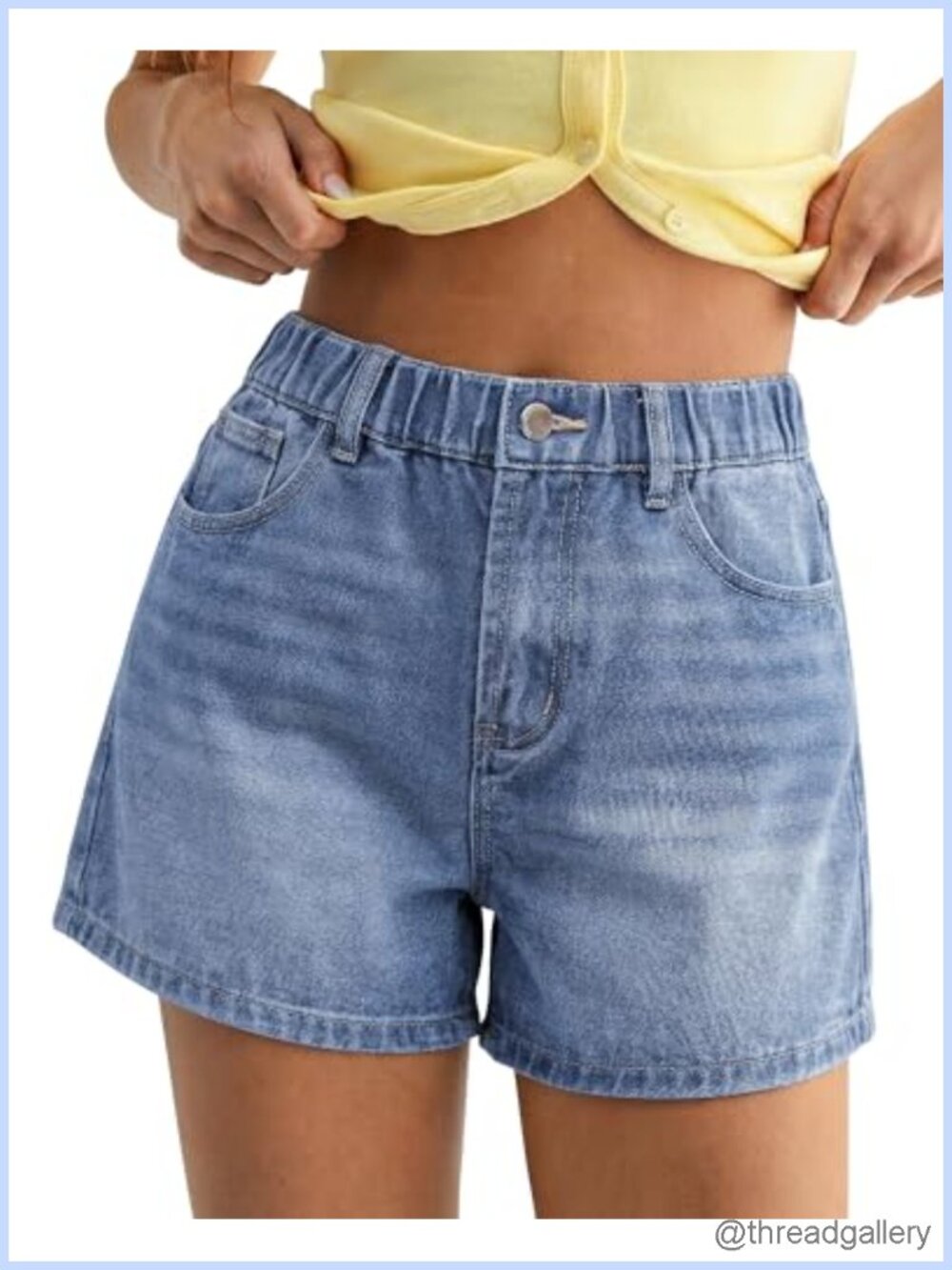 High Waisted Wide Leg Baggy Jean Shorts 4" Inseam Elastic Waist Denim Summer